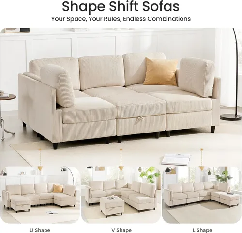 Miniatura 25 de KKL Sofá modular de 84 pulgadas, sofás de 3 plazas para sala de estar con almacenamiento, sofá modular de asiento profundo seccional, funda
