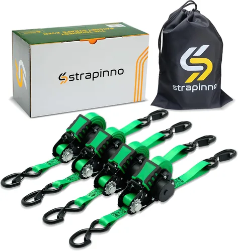 Miniatura 8 de Strapinno Correas de trinquete retráctiles: amarre resistente de 1 pulgada x 12 pies, 1800 libras de resistencia a la rotura cada uno, ganchos en S
