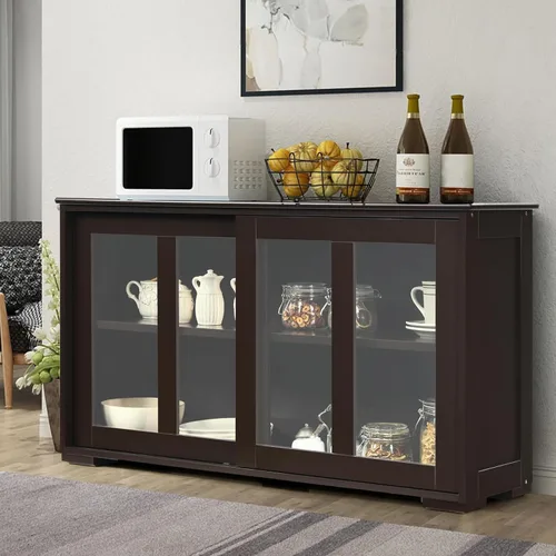 Byroce - Aparador de buffet, armario apilable de almacenamiento para barra de café con estante ajustable y puertas correderas de vidrio, armario de