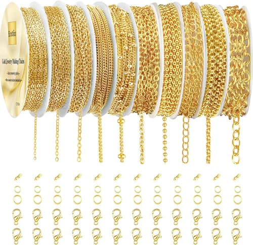 Miniatura 14 de Cadenas de collar para fabricación de joyas, 78.7 pies, 10 rollos de cadenas de joyería de acero inoxidable para hacer collares, pulseras, joyería