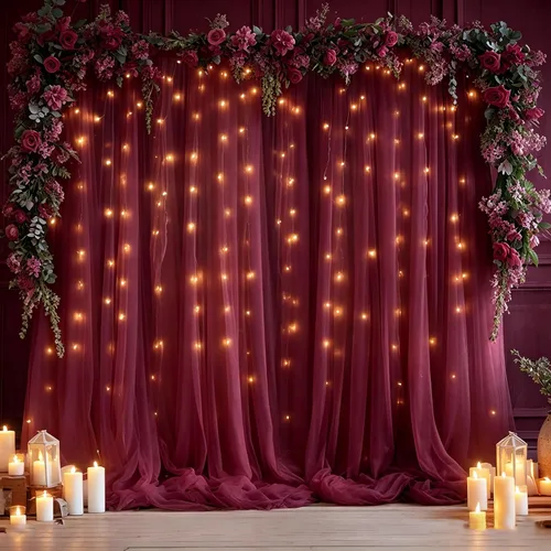Miniatura 20 de Cortina de telón de fondo de tul azul bebé de 10 x 8 pies con cadena de luces para fiestas, cortinas de fondo transparentes para bodas, baby shower