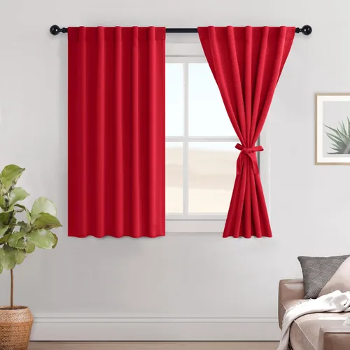 Miniatura 45 de Hiasan Cortinas opacas negras para dormitorio, cortinas opacas cortas de 45 pulgadas de largo, con aislamiento térmico, bolsillo para barra