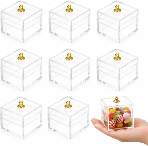 10 cajas de dulces en miniatura para casa de muñecas con tapas, tarros de plástico transparente a escala 1:12, pequeños recipientes de comida para