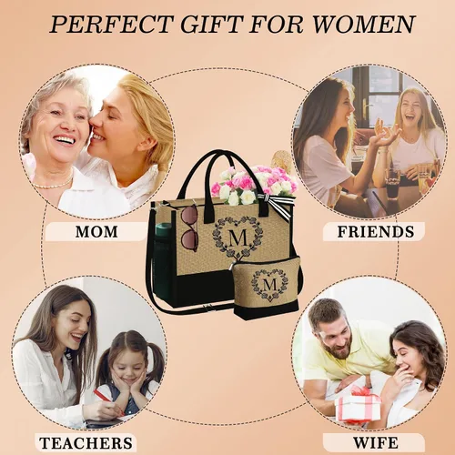 Miniatura 8 de Regalos para mujeres Bolsa de playa inicial y bolsa de maquillaje 2024, regalos de graduación, regalos de cumpleaños para ella mujer