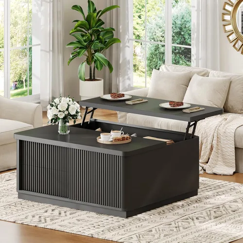 Miniatura 9 de Itaar 39.4'' Lift Top Coffee Table with Storage, Fluted Coffee Tables for Living Room, Square Coffee Table with Large Hidden Compartment & 2 Drawrs