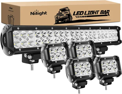 Miniatura 11 de Nilight - ZH001 20 pulgadas 126W Spot Flood Combo Led Off Road Led Light Bar 2PCS 18w 4inch Flood LED Pods con 16AWG cableado arnés Kit-2 plomo, 2