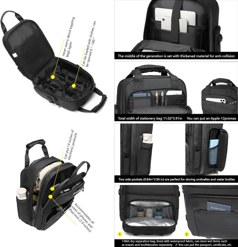 Miniatura 4 de OZUKO Bolsa de equipaje de mano debajo del asiento para aviones de 18 x 14 x 8, bolsa de artículos personales para Spirit Airlines con ruedas, Negro