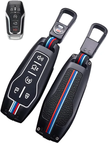 Funda de metal para llavero Ford compatible con Mustang Lincoln F150 Fusion MKZ Edge (FDE-negro)