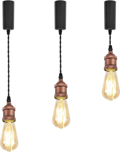Miniatura 51 de Kiven 3 luces H System Track Mini colgante, soporte de lámpara con acabado negro perla, kit de luces de riel, colgante de rosa, tela trenzada