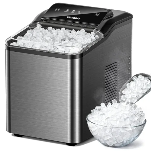 VIBOFROST Nugget - Máquina de hielo para encimera, máquina de hielo de guijarros sónicos rápida de 35 libras/24 horas, sistema antiincrustaciones