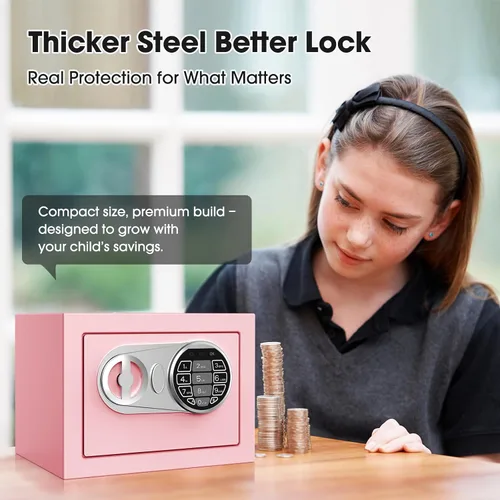 Miniatura 4 de Goldenkey Pequeña caja fuerte para dinero, caja de seguridad digital para el hogar con llaves y código para dinero en efectivo y monedas, mini cajas