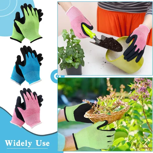 Miniatura 4 de Jeyiour Guantes de jardinería para niños, guantes de trabajo antideslizantes para niños, guantes de seguridad suave con revestimiento de goma