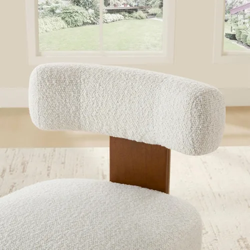 Miniatura 10 de CHITA Juego de 2 sillas de comedor tapizadas con certificación FSC, modernas sillas de cocina y comedor de mediados de siglo, tela en perla