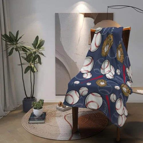 Miniatura 3 de Manta de béisbol suave y cálida para niños y adultos, manta de franela de lujo ligera y acogedora para sofá, cama, sofá, 50 x 40 pulgadas
