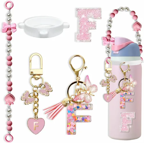 Miniatura 49 de Lindo Juego de Dijes de Letras para Botella de Agua Owala de 24oz, 32oz, 40oz, Owala Kids y Vaso de Café, FreeSip – Incluye Correa con Asa, para Rosa