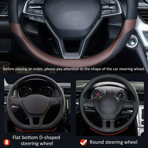 Miniatura 5 de Funda de cuero para volante, duradera, transpirable, antideslizante, cómoda, universal de 15 pulgadas/38 cm para automóvil, camioneta, SUV, Jeep
