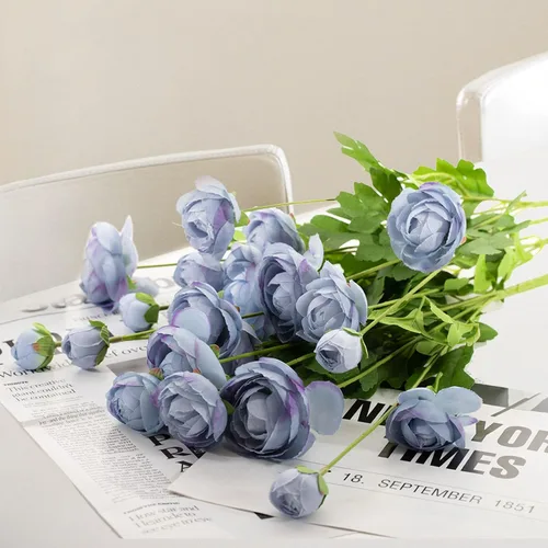 Miniatura 4 de Flores artificiales de seda, ranúnculo, flores falsas, 5 unidades, adecuadas para decoración de núcleos, creación floral de boda, arreglo floral