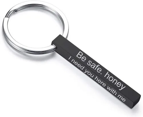 BBX JEWELRY Llavero personalizado personalizado con nombres de mensajes, llavero de barra cuboide vertical de acero inoxidable unisex