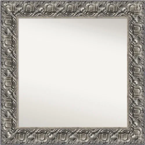 Miniatura 222 de Amanti Art Espejo de baño plateado para sobre fregadero, 26 x 26 pulgadas, espejo cuadrado de níquel pulido, marco de madera tradicional mediano, se