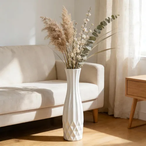 Miniatura 2 de Jarrón de cerámica blanca grande de 24 pulgadas para suelo, decoración moderna del hogar, sala de estar, oficina, dormitorio, cocina, boda, casa