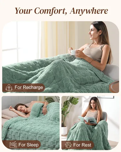 Miniatura 5 de Kivik - Mantas con peso de doble cara para adultos, mantas estampadas a cuadros, súper suaves y pesadas, para sofá y cama, con tela ultra esponjosa