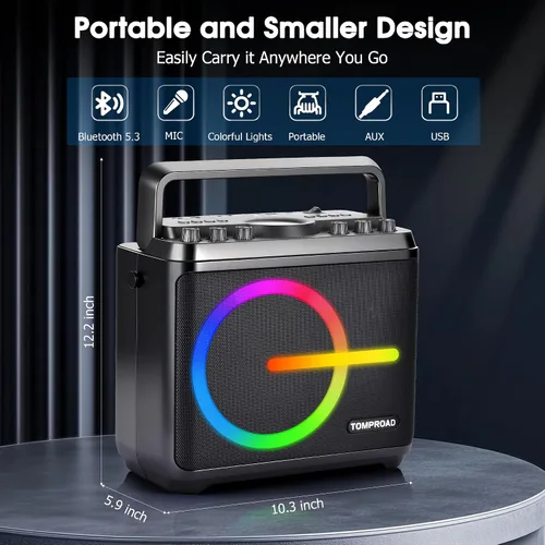Miniatura 3 de Máquina de karaoke, altavoz Bluetooth con 2 micrófonos inalámbricos, amplificador de voz portátil, sistema PA para adultos y niños con luces LED