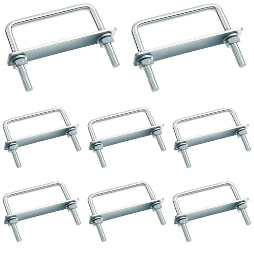 Miniatura 12 de Hotop Juego de 8 pernos cuadrados en U M8 de acero al carbono con tuercas, placa de marco, arandelas redondas para remolques de velero, tubo