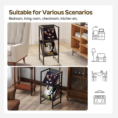 Miniatura 8 de Soporte de almacenamiento de discos de vinilo de metal negro de 2 niveles para colección Conceptual Design, Sturdy Black Metal Frame, 2-Tier