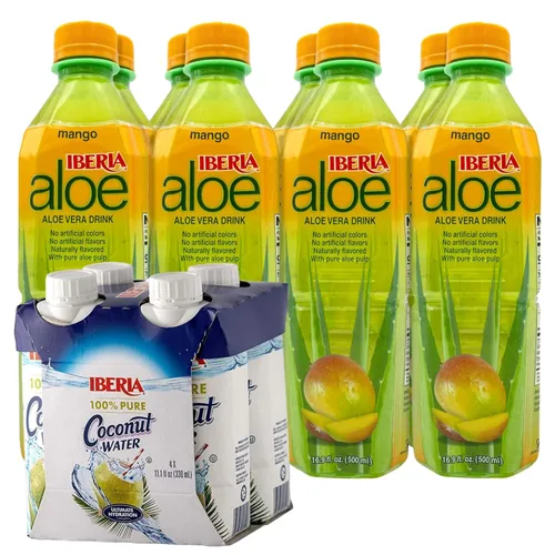 Miniatura 5 de Iberia Agua de coco 100% natural de 11.1 onzas (paquete de 4) + bebida de jugo de aloe vera Iberia Mango, 9.5 onzas líquidas (paquete de 6)