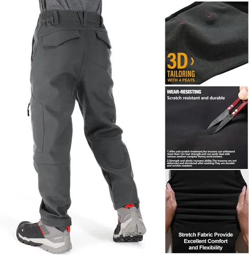Miniatura 5 de linlon Pantalones cargo de senderismo para niños y jóvenes, impermeables, con forro polar suave y forro polar, pantalones de nieve aislados, Nieve