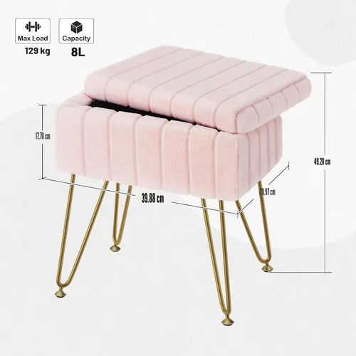 Miniatura 3 de Greenstell Taburete de tocador de pelo sintético con almacenamiento, 15.7 pulgadas de largo x 11.8 pulgadas de ancho x 19.4 pulgadas de alto, Rosa