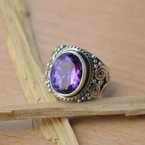 Miniatura 6 de Anillo de plata de ley 925 maciza de amatista natural joyería hecha a mano joyería bohemia de febrero Piedra preciosa amatista