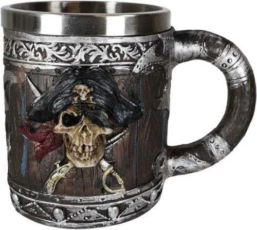 Miniatura 5 de Ebros Gift Piratas del Caribe - Bandana con calavera con espadas cruzadas, jarra, café, cerveza, taza de café, taza de cerveza Drunken Pirate's Life