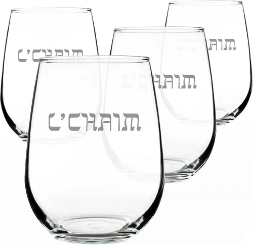 Miniatura 8 de Bevvee L'Chaim - Copa de vino sin tallo Hebrew Cheers - Divertidos regalos judíos o decoración de fiesta para mujeres y hombres - Vasos grandes