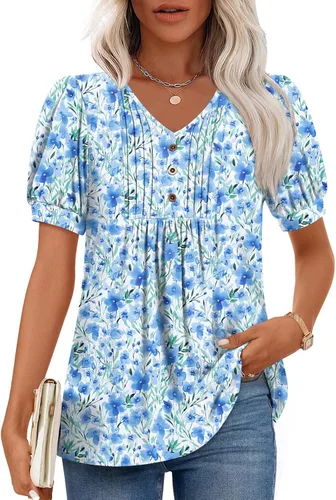 Miniatura 27 de Findsweet Blusas de túnica de verano para mujer, tops casuales y elegantes, manga corta, M-3XL