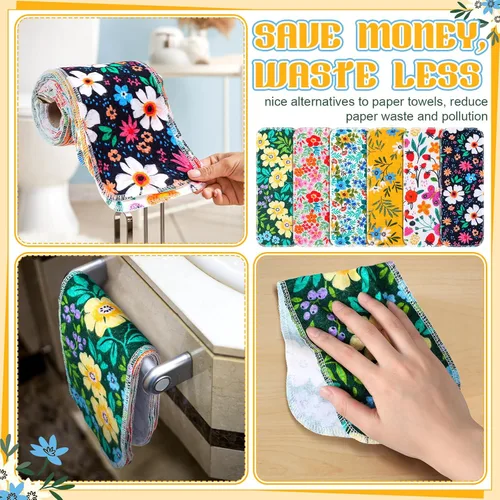 Miniatura 5 de FuWeave Paquete de 30 toallas de bidé reutilizables, lavables, suaves, para regalo, rollos sin papel, franela de algodón de 12 x 4.3 pulgadas, Floral