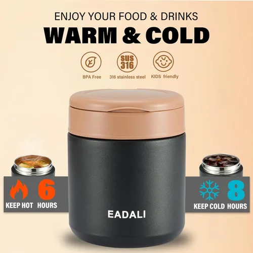 Miniatura 3 de Eadali Tarro de comida para niños de 15.2 onzas para comida caliente, contenedor de almuerzo aislado al vacío con interior de acero inoxidable 316