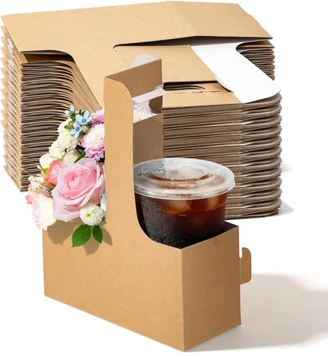 FMP Brands Portabebidas desechable de 2 tazas con asa, paquete de 250 portadores de bebidas con mango de cartón kraft de 8 a 32 onzas, soporte para