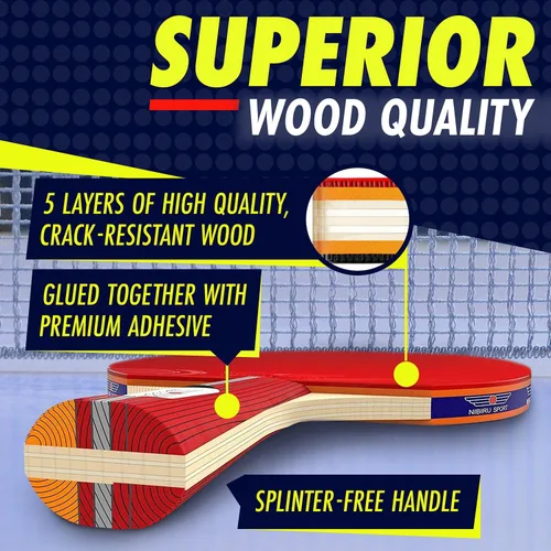 Miniatura 3 de NIBIRU SPORT Professional Ping Pong Paddle Sets - 2 Player or 4 Player Table Tennis Paddles, Retractable Net, Pingpong Balls and Carry Bag Storage