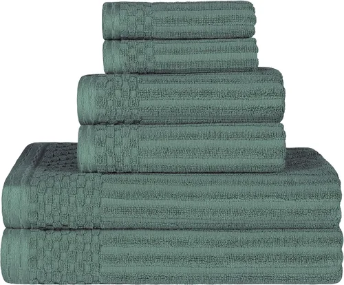 Miniatura 93 de Superior Juego de 6 toallas de algodón sólido y acanalado, toallas de cara de 13 x 13 pulgadas, toallas de mano de 16 x 28 pulgadas, toallas de baño