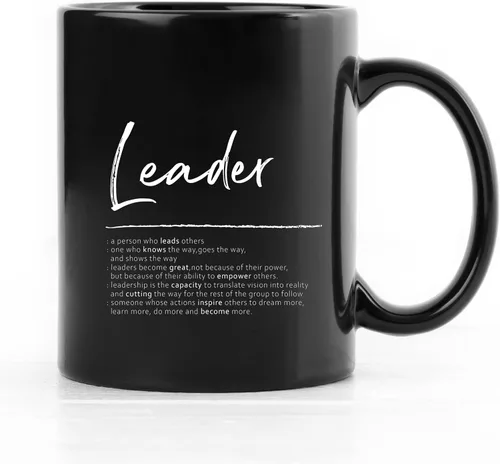 QUICQOD Leader Definition - Taza de café – Regalos de agradecimiento para liderazgo, jubilación, mentor, supervisor – Cerámica negra de 11 onzas