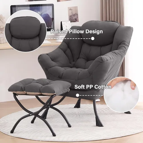 Miniatura 4 de Tiita - Silla perezosa con otomana, moderna y grande, sillón de ocio con otomana, silla de sofá con reposapiés para recámara, sala de estar, Gris