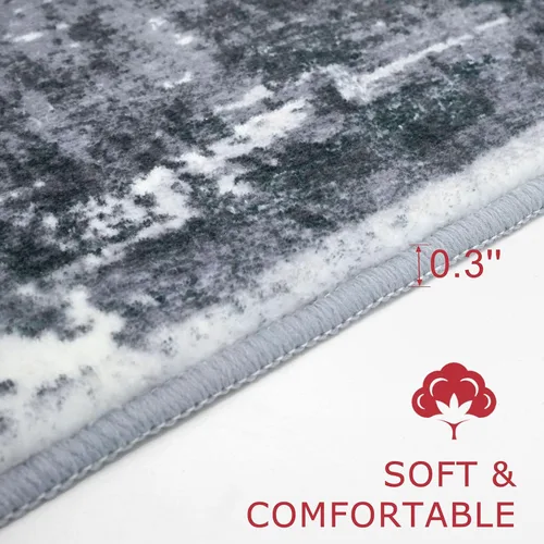 Miniatura 5 de KOZYFLY - Alfombra de pasillo moderna y lavable de diseño abstracto gris y negro, 2 x 6 pies, antideslizante, suave y de pelo corto, ideal