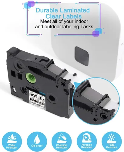 Miniatura 6 de Paquete de 6 cintas TZe TZ de 0.472 in 0.47 pulgadas de cinta transparente laminada compatible con 0.472 in 0.47 TZ-131 P Touch negro sobre