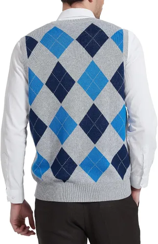 Miniatura 3 de Kallspin Suéter tipo chaleco con rombos para hombre, mezcla de lana, cuello en V, sin mangas