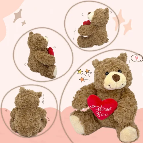 Miniatura 2 de Oso de peluche marrón con corazón rojo "I Love You" de 9 pulgadas, lindo oso de peluche pequeño suave para San Valentín, boda, aniversario, regalo