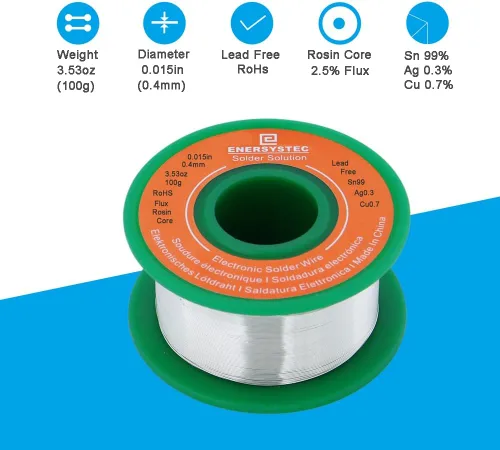 Miniatura 2 de Alambre de soldadura fino 0.016 in sin plomo Electrónica Soldadura Alambre Núcleo de colofonia Sn99 Ag0.3 Cu0.7 Soldadura eléctrica activada 3.53 oz