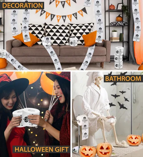 Miniatura 5 de Printed TP Papel higiénico estampado de calabaza risueña de Halloween, rollo de papel higiénico aterrador para sorpresa, broma, regalo divertido
