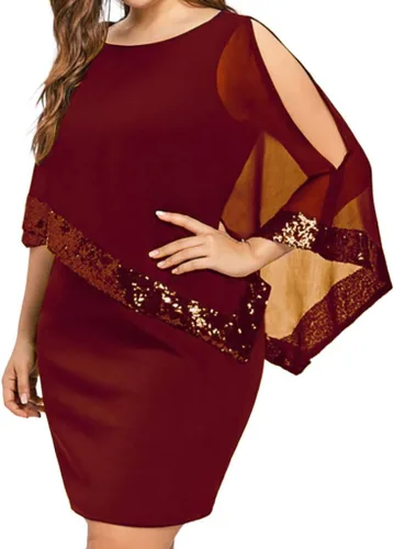 EJUMMP Vestido de dama de honor para mujer, vestido de cóctel con lentejuelas, vestido de fiesta con cuello redondo, vestido de fiesta con hombros