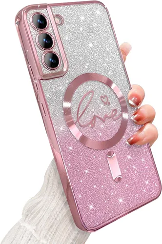 Miniatura 7 de ZONRW - Funda para Samsung Galaxy S22 Ultra magnética, para mujeres y niñas, cubierta trasera suave, lujosa, con corazón de amor, bling, degradado